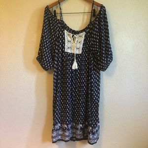 Blue Cold Shoulder Elephant Print Dress